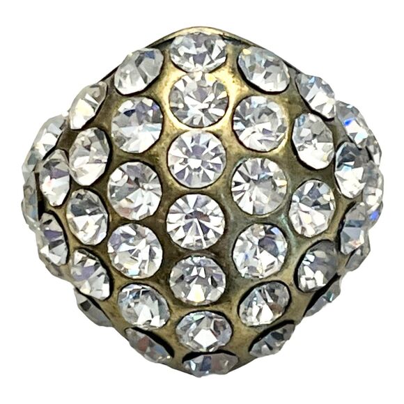 NEW Pave Crystal Chunky STRETCH COCKTAIL RING Bronze Gold Tone 50+ Rhinestones - Picture 4 of 4